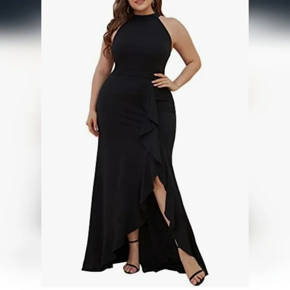 black ruffle dress amazon Ruffle Maxi Dress in Black | One Shoulder Cotton Maxi Dress main image 1